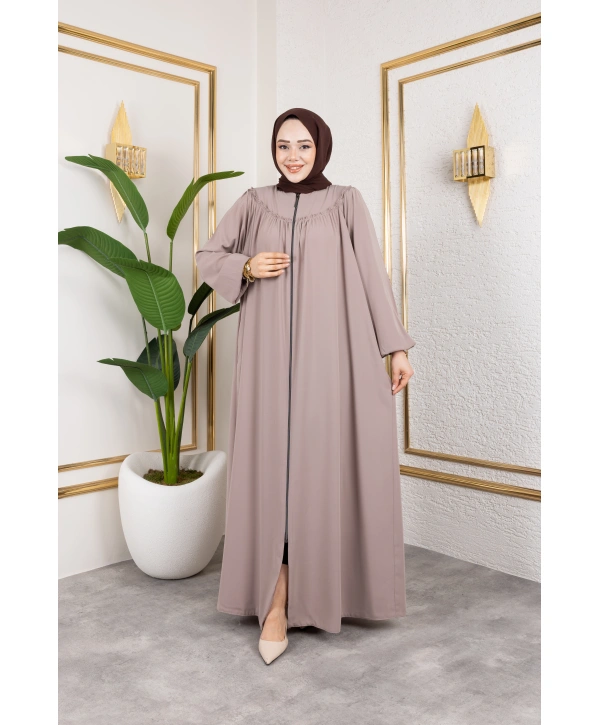 Robalı Medine İpeği Kumaş Rahat/Salaş Kesim Ferace - Bej / F142