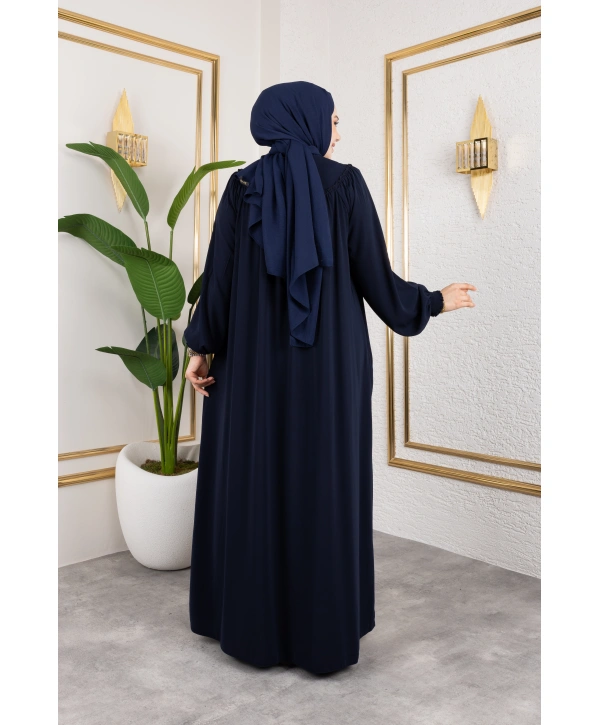 Robalı Medine İpeği Kumaş Rahat/Salaş Kesim Ferace - Lacivert / F142