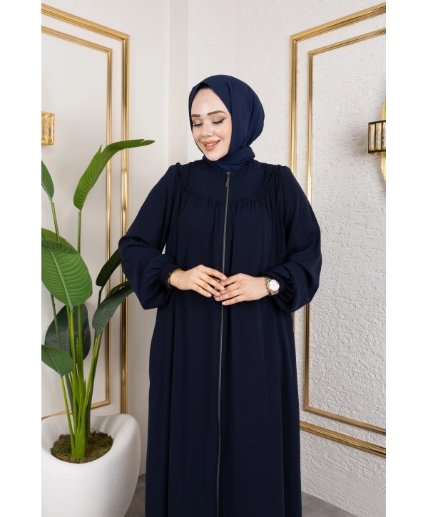 Robalı Medine İpeği Kumaş Rahat/Salaş Kesim Ferace - Lacivert / F142