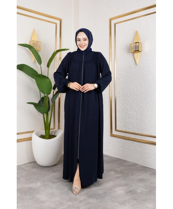 Robalı Medine İpeği Kumaş Rahat/Salaş Kesim Ferace - Lacivert / F142