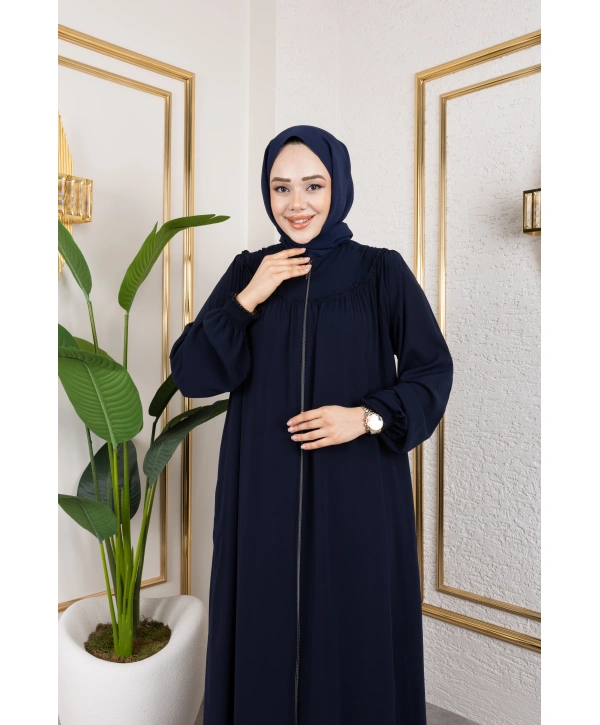 Robalı Medine İpeği Kumaş Rahat/Salaş Kesim Ferace - Lacivert / F142