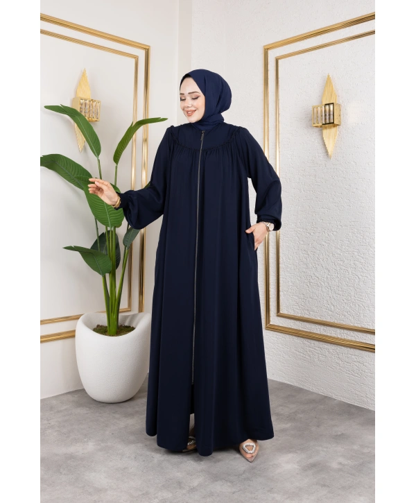 Robalı Medine İpeği Kumaş Rahat/Salaş Kesim Ferace - Lacivert / F142