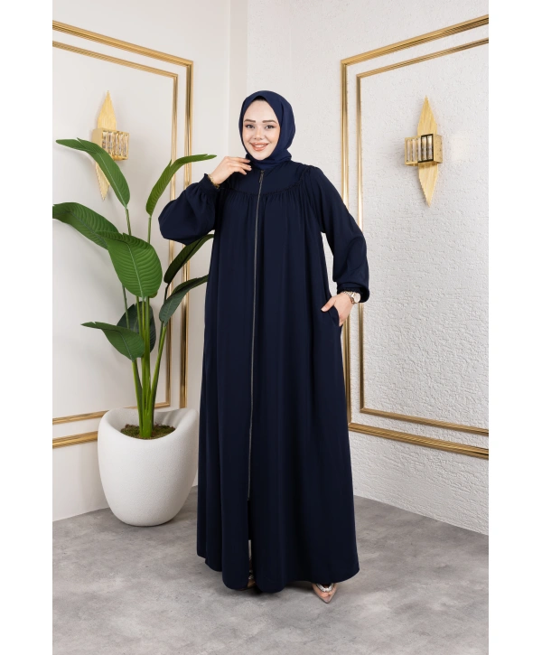 Robalı Medine İpeği Kumaş Rahat/Salaş Kesim Ferace - Lacivert / F142