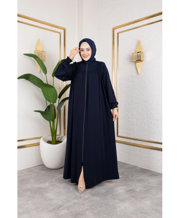 Robalı Medine İpeği Kumaş Rahat/Salaş Kesim Ferace - Lacivert / F142