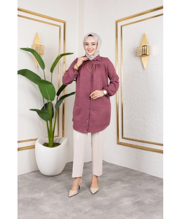 Önü Büzgülü Bilek Lastikli Tunik - Gül Kurusu / Ü104