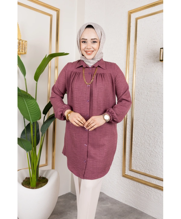 Önü Büzgülü Bilek Lastikli Tunik - Gül Kurusu / Ü104