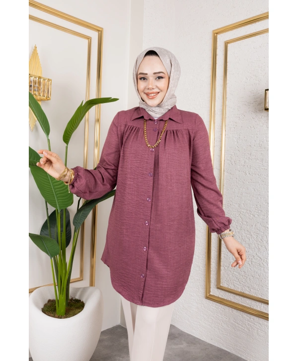 Önü Büzgülü Bilek Lastikli Tunik - Gül Kurusu / Ü104