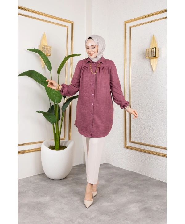 Önü Büzgülü Bilek Lastikli Tunik - Gül Kurusu / Ü104