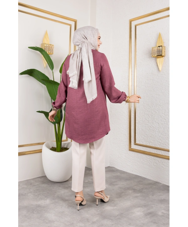 Önü Büzgülü Bilek Lastikli Tunik - Gül Kurusu / Ü104