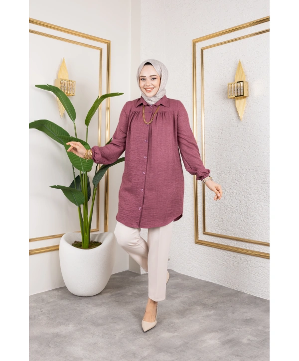 Önü Büzgülü Bilek Lastikli Tunik - Gül Kurusu / Ü104