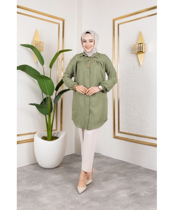Önü Büzgülü Bilek Lastikli Tunik - Yeşil / Ü104