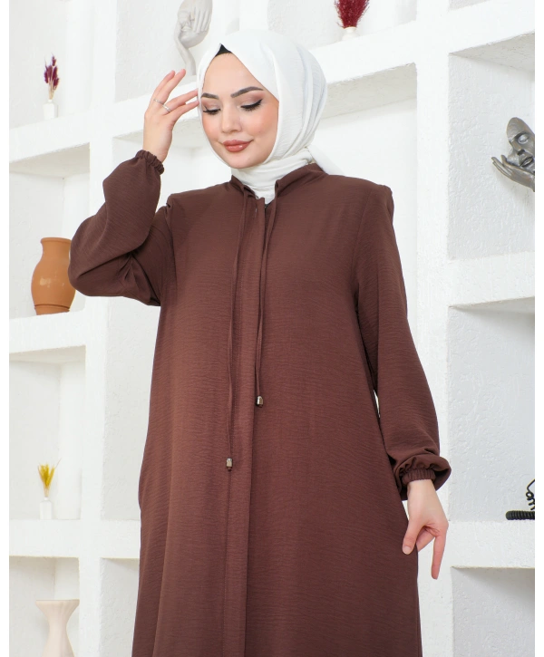 Salaş Kesim Aerobin Kumaş Ferace / Kahverengi - F137