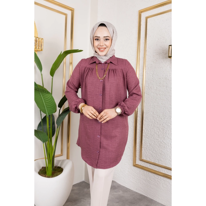 Önü Büzgülü Bilek Lastikli Tunik - Gül Kurusu / Ü104