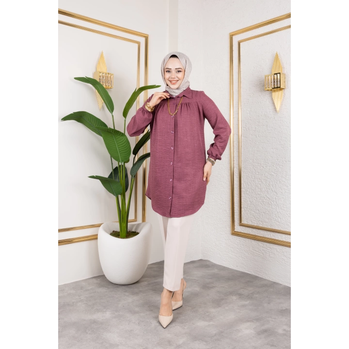 Önü Büzgülü Bilek Lastikli Tunik - Gül Kurusu / Ü104