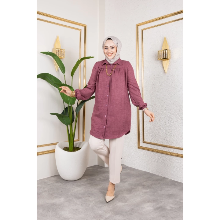 Önü Büzgülü Bilek Lastikli Tunik - Gül Kurusu / Ü104