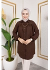 Önü Büzgülü Bilek Lastikli Tunik - Acı Kahve / Ü104