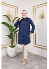 Önü Büzgülü Bilek Lastikli Tunik - Lacivert / Ü104