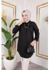 Önü Büzgülü Bilek Lastikli Tunik - Siyah / Ü104