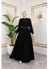 Yaka Ve Bel Nakış Detaylı Ferace - Siyah / F0143