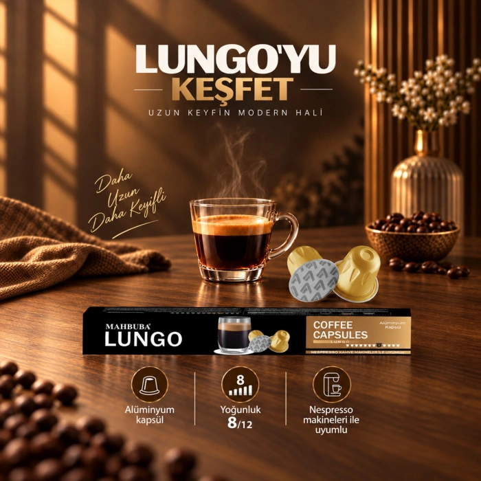 %100 Arabica 3x Lungo Kapsül Kahve 30lu (Nespresso Uyumlu Alüminyum)