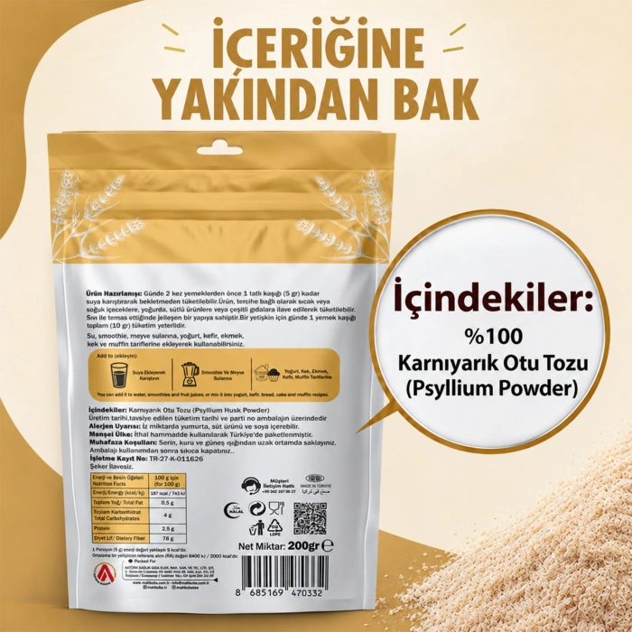Karnıyarık Otu Tozu (Psyllium Husk) 2x200gr – Yüksek Lif