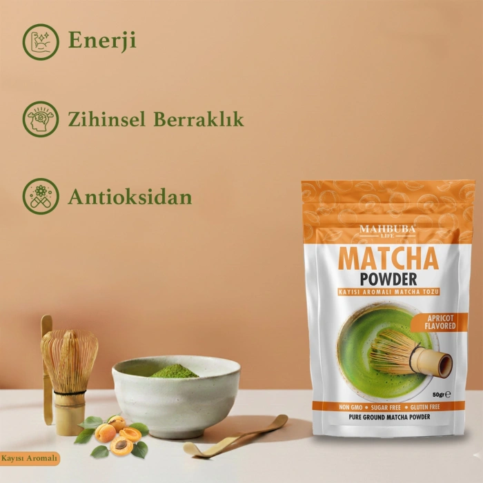 Kayısı Aromalı Matcha Çayı Tozu 50gr - Glutensiz
