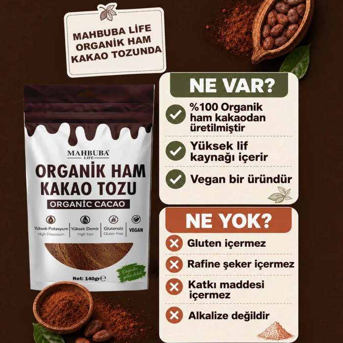 Organik Ham Kakao Tozu 140gr