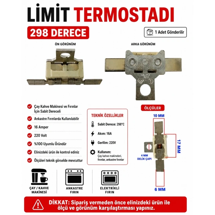 298? Derece Limit Termostad Çay Kahve Makinesi Sabit Termostatı