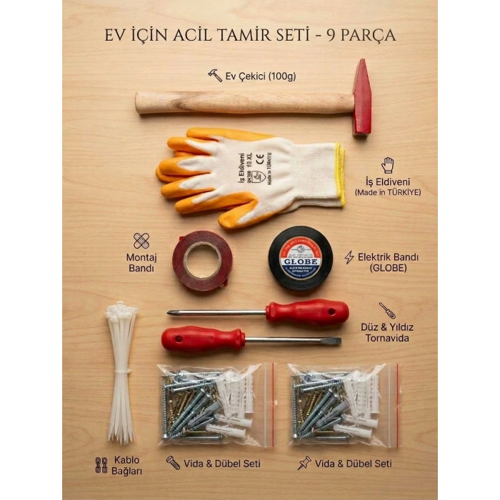 Hırdavat Reyonu 9 Parça Ekonomik Ev Tamir Seti