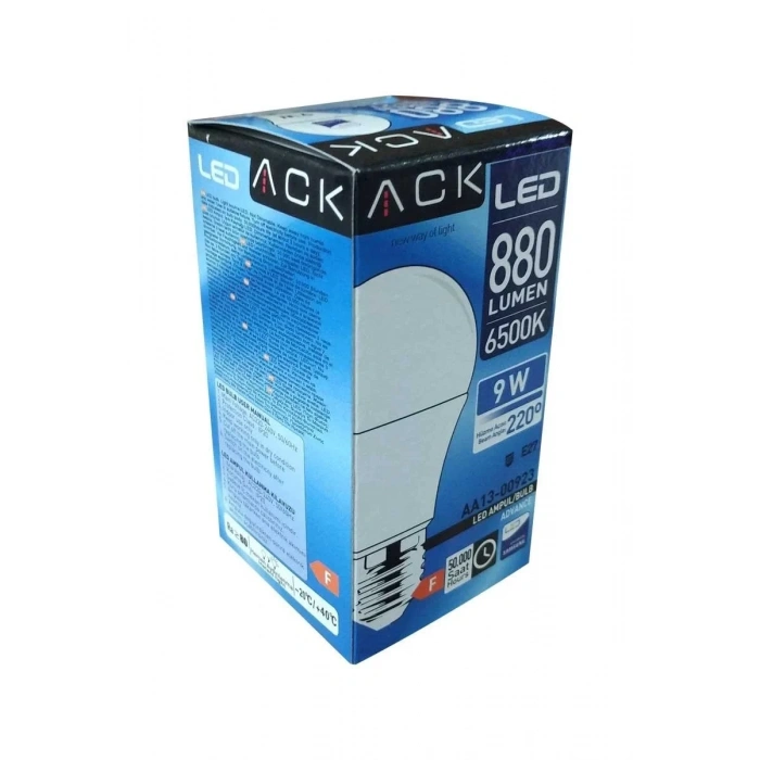 ACK E-27 9w Led Ampul BEYAZ Işık 6500k 880lm 220 Volt (9w Tüketim 70w Değerinde ışık)