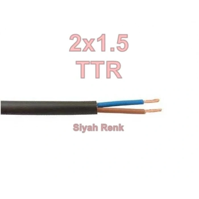 ALKAN 2x1.5mm TTR Elektrik Kablosu SİYAH (Çok Telli Esnek Kablo)