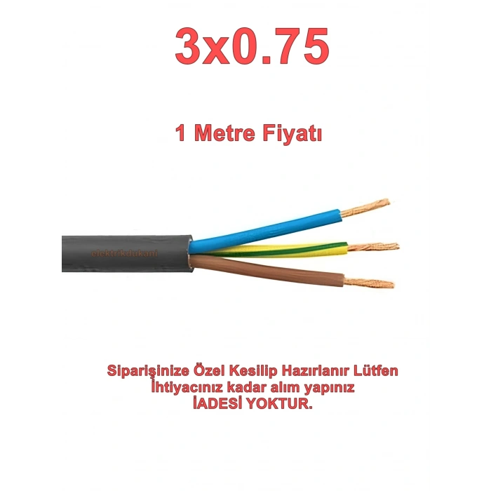 ALKAN 3x0.75mm TTR Elektrik Kablosu SİYAH (Çok Telli Esnek Kablo)