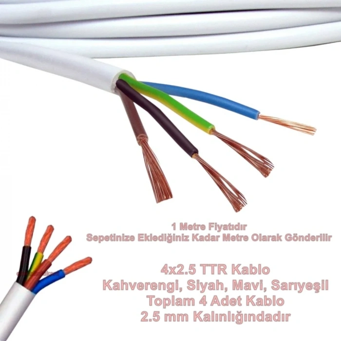 ALKAN 4x2.5mm TTR Elektrik Kablosu BEYAZ (Çok Telli Esnek Tesisat Kablosu)