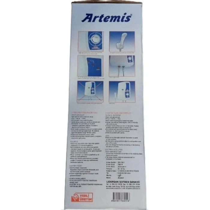 ARTEMİS Ani Su Isıtıcı Elektrikli Banyo Şofben 7500 Watt 7.5kW 220 Volt