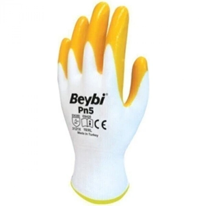 BEYBİ PN5 NİTRİL ELDİVEN SARI-BEYAZ NO:10