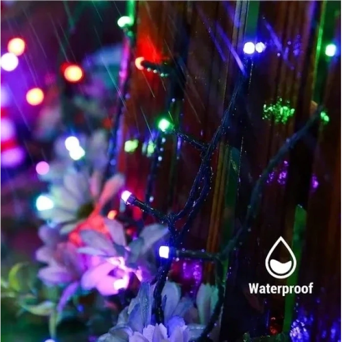 BONCUK İp 220v Süsleme Ledi 6 Modlu RGB 10mt Dış Mekan 100lü Süsleme Ledi IP65 Şeffaf