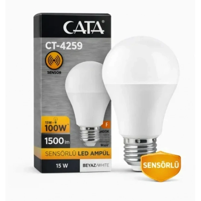 CATA 15w E-27 Radar Sensörlü Led Ampul BEYAZ Işık 6400k 1500lm 220 Volt