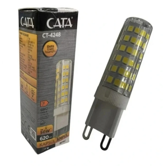 CATA 220v 7w G9 SARI Işık 3200k Kapsül Ampul Geniş Açı 600lm (Günışığı Mısır Dizgi İğne Ayaklı Avize Ampulü 220 Volt 7 Watt)