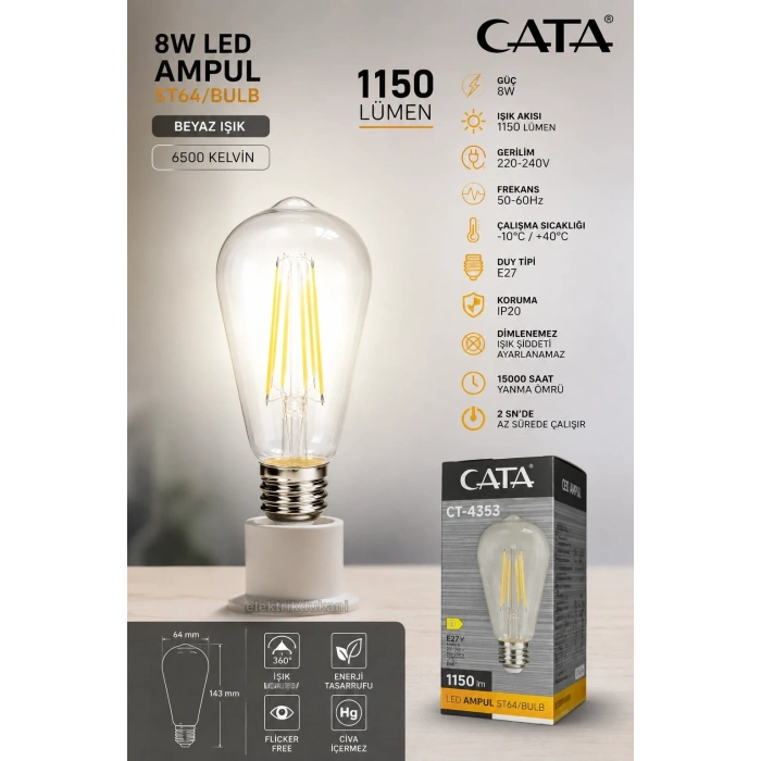 CATA 8W RUSTİK LED AMPUL ARMUT BEYAZ
