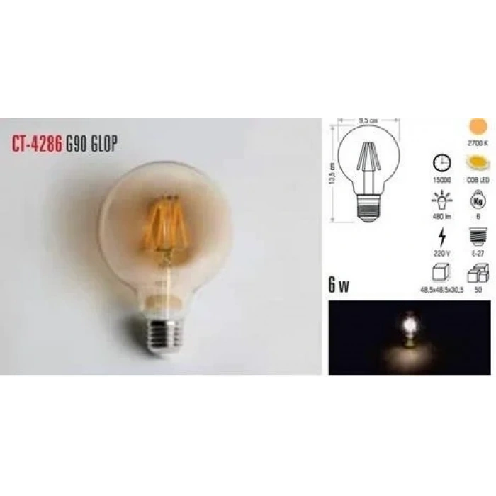CATA 9w AMBER E-27 Rustik Led GLOP Ampul 2700k 850lm 9 Watt 220 Volt (G95 Balon)