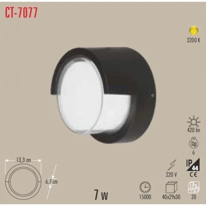 CATA Bora 7w SARI Işık 3200k Led Duvar ve Bahçe Aplik Dış Mekan IP54 7 Watt 220 Volt (Günışığı)