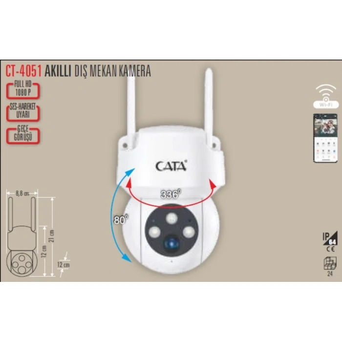 CATA DIŞ MEKAN AKILLI KAMERA 360 GECE GÖRÜŞLÜ HD IP66