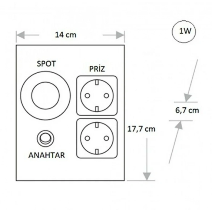 CATA Satin Kasa Üçgen Tezgah Altı Çift Priz 1w Beyaz Işık Anahtarlı  Spot 220v (Krom Kasa)