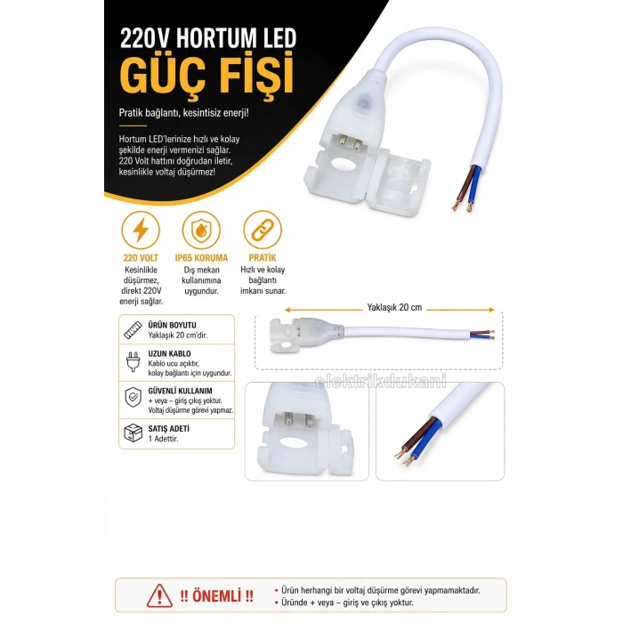 CATA Şerit Led Fişi Elektrik Enerji Alma Soketi 10 Çip 220v