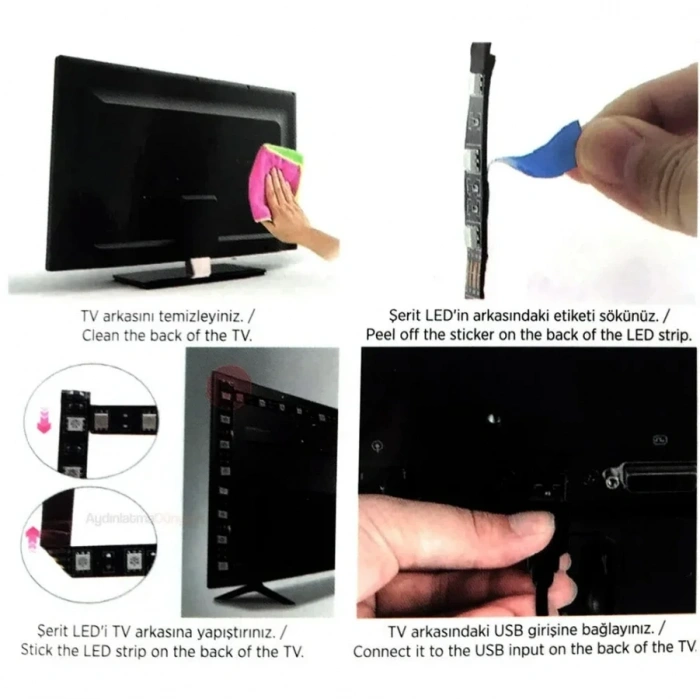 CATA USB Girişli Tv Arkası RGB Şerit Led Seti Kumandalı 3mt