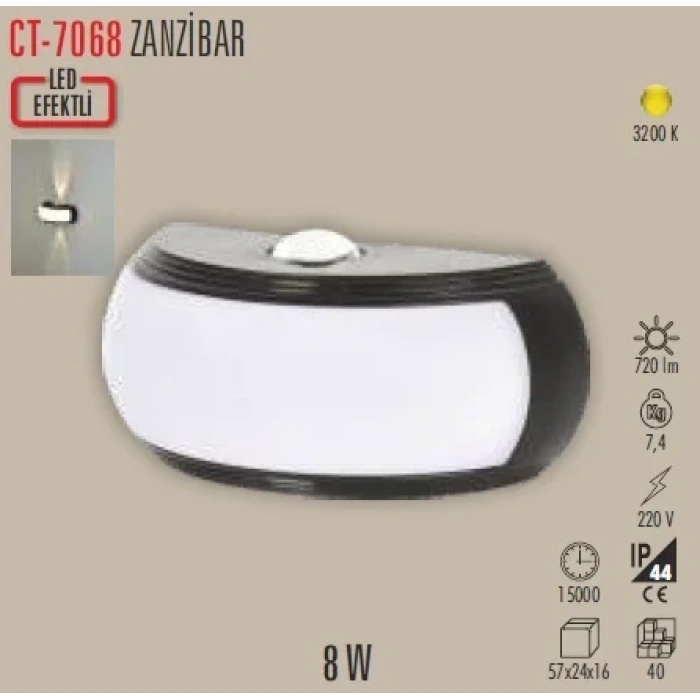 CATA Zanzibar Led Duvar Aplik 8w 3200k Günışığı Çift Taraflı Led Efektli IP54 220 Volt