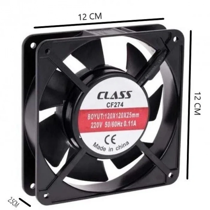 CLASS 120x120x25 Ac 220v Metal Pano Soğutma Havalandırma Fanı (2 Kablolu 220 Volt 0.11 Amper)