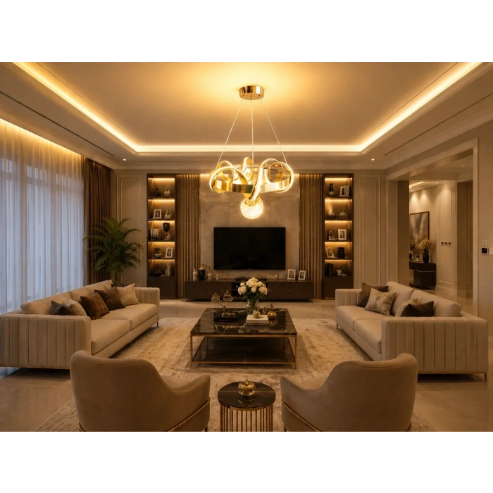 DMR 1 Toplu SARMAŞIK Sarkıt Led Avize ALTIN (Gold) Geniş Şerit Kasa Üç Renk 6500k/4000k/3000k (Beyaz /Ilık Beyaz/Sarı (Günışığı))