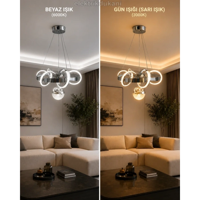DMR 1 Toplu SARMAŞIK Sarkıt Led Avize KROM Geniş Şerit Kasa Üç Renk 6500k/4000k/3000k (Beyaz /Ilık Beyaz/Sarı (Günışığı))