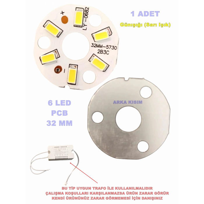 DMR GÜNIŞIĞI Ledli Avizeler İçin 32mm Yuvarlak PCB Alüminyum Levha Üzerine Dizgi SMD Led 2 Kablolu  3500k